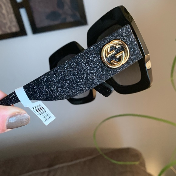 Authentic GUCCI 54mm Glitter Acetate logo oversized sunglasses - Picture 13 of 16